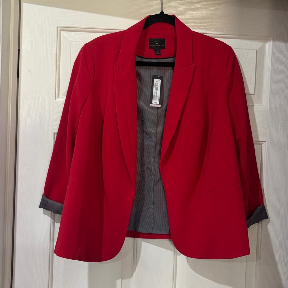 Worthington Vibrant Red Blazer with Striped Lining